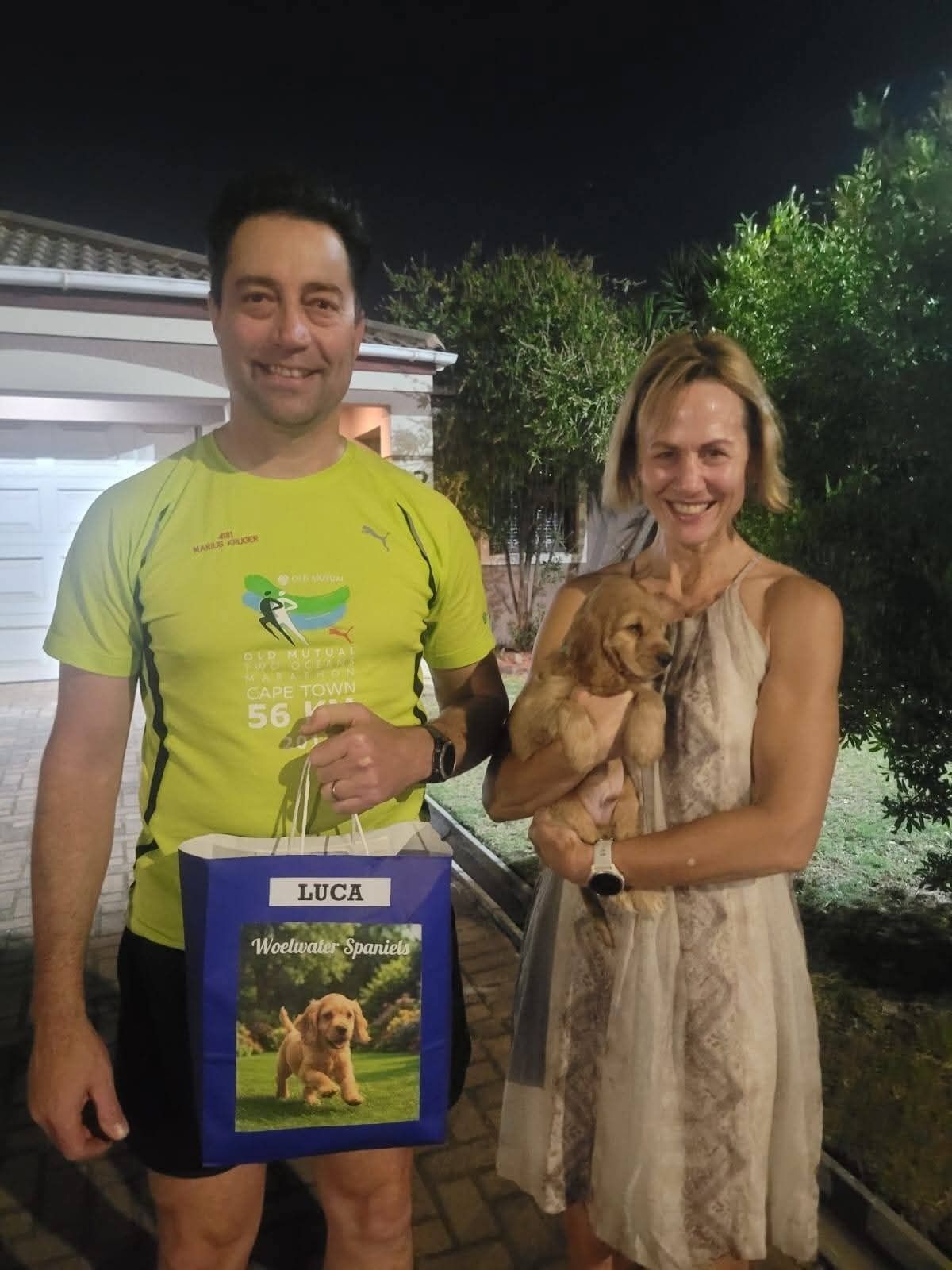 Luca handed over to his family at dusk, breeder's bag and all